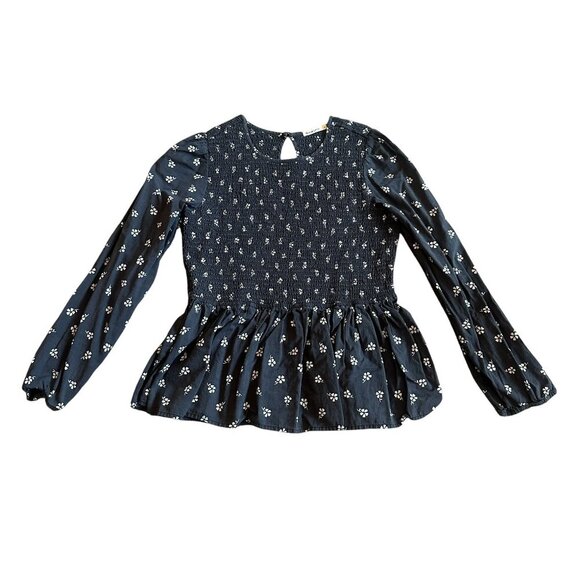 Marine Layer Grey Floral Print Long Sleeve Shirt Fit & Flare Smocked Size Large - Picture 1 of 12